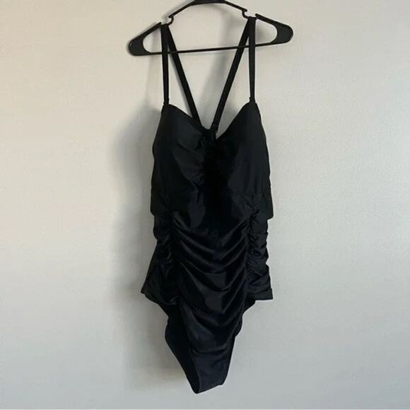 Torrid Slim Fix Black Wireless Lattice Front One Piece Swimsuit 6X 30 - Picture 7 of 13